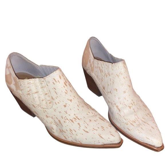 DOLCE VITA Sloan Calf Hair Western Style Leather Ankle Bootie Cream/Tan Size 9 - Picture 2 of 9